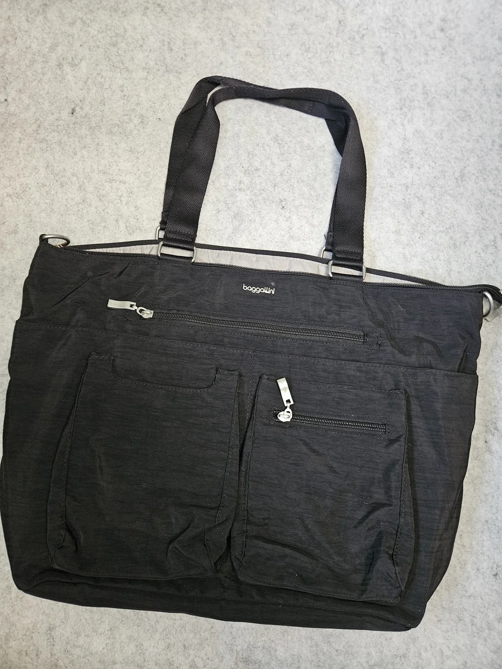 Baggallini Black Laptop Nylon Everyday Tote with Front Pockets
